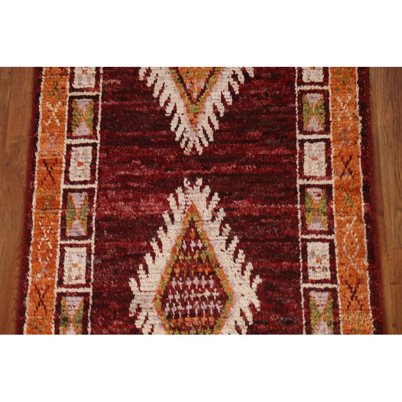 One-of-a-Kind 3'3" X 10'1" New Age Runner Wool Area Rug in Red