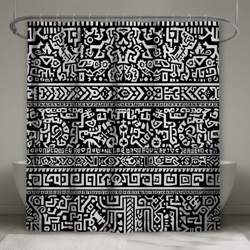 Rideaux de douche noirs à motif tribal extra longs, L 70 po x H 93 po