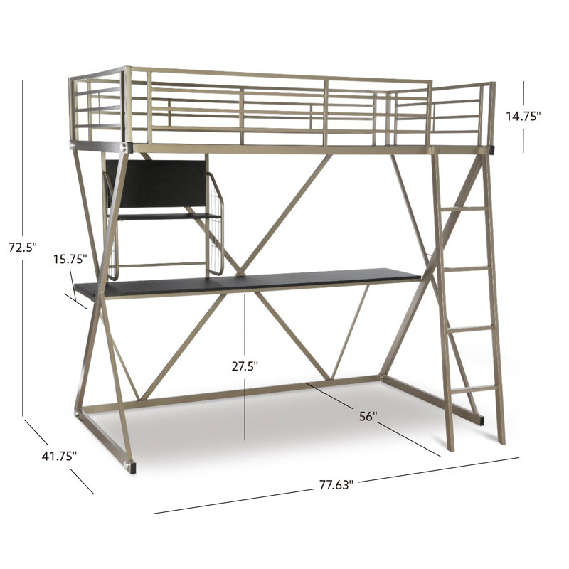 Modoc Twin Metal Four Poster Loft Bed with Bookcase by Isabelle & Max™