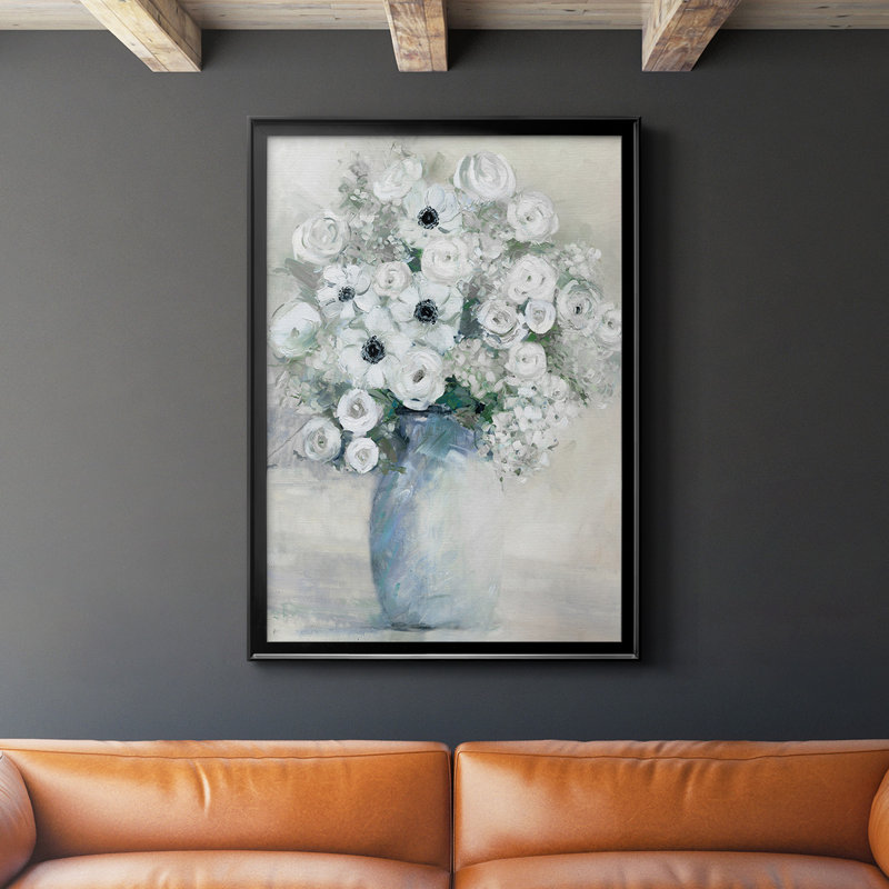 Bouquet d'anémones blanches par - Peinture sur, Noir, H 24,5 po x l 18,5 po x P 1 po