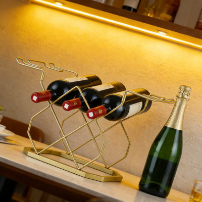 Modern Countertop Wine Rack With Glass Holder, 5-Bottle Storage Shelf For Kitchen, Bar, Living Room, And Home Decor