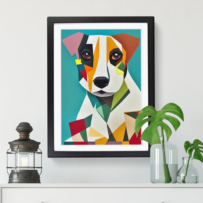 Bengoa Jack Russell Terrier Geometric Vol.3 - Picture Frame Print, Black, 64cm H x 46cm W x 2cm D