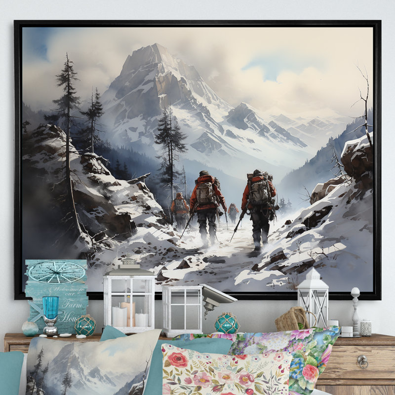 " Mountain Hiking in Winter " Print, Black Floater Framed, 24" H x 32" W