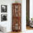 Corner Curio Cabinet With 4 Adjustable Tempered Glass Shelves And Lighting System, Solid Wood Legs,Acrylic Mirrored Back Panel(E26 Light Bulb Not Included)-1748061389