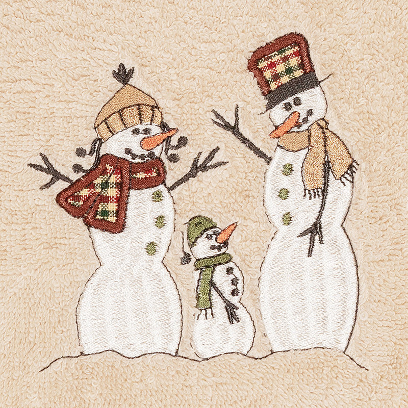Christmas Snow Family Embroidered Luxury 2 Piece Turkish Cotton Hand towel Set, Sand
