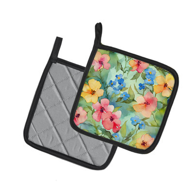 Paire de porte-casseroles en Alaska «Forget-me-nots» à l'aquarelle