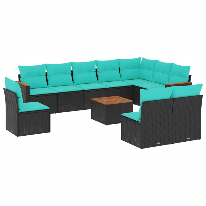  Ensemble de canapé de patio 11 pièces avec coussins en rotin de polyester noir