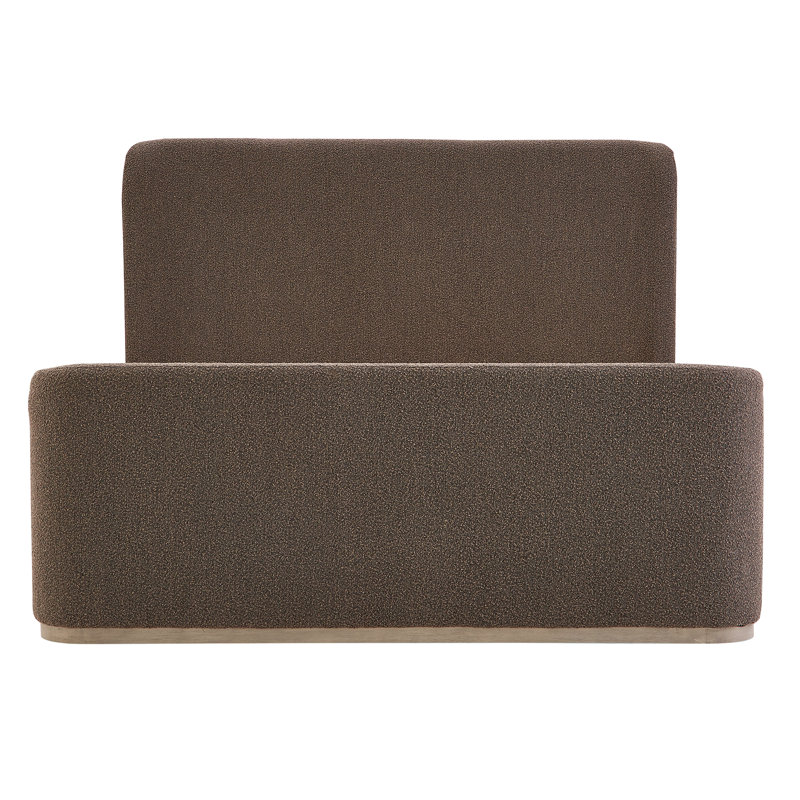 Avery Polyester Upholstered with Solid Wood Brushed Smoke Wood Finish King Bed, Queen