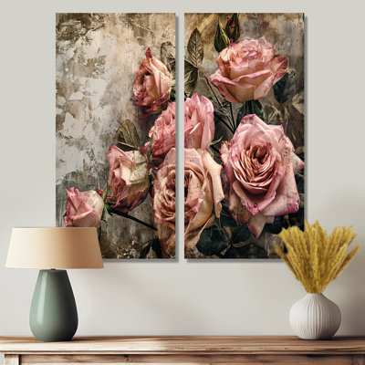 Pink Rose Vintage Grunge - Floral Roses Canvas Wall Art