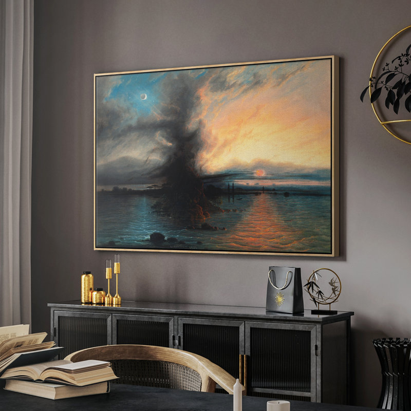 Paysage rétro - CX, H 17 po x l 25 po x P 2 po, Toile naturelle avec cadre flottant