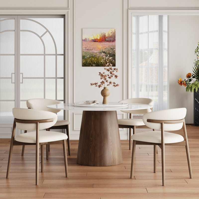 Ensemble de table de salle à manger 4/6/8 personnes, H 29,52 po x l 59,05 po x P 59,05 po, 9 Pieces: Table, 8 Chairs, Snow
