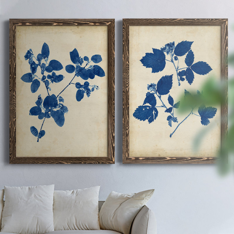 Toile encadrée Indigo Leaf Study, H 31,5 po x l 47 po x P 1,5 po, Toile avec cadre en noyer, Pas de tapis