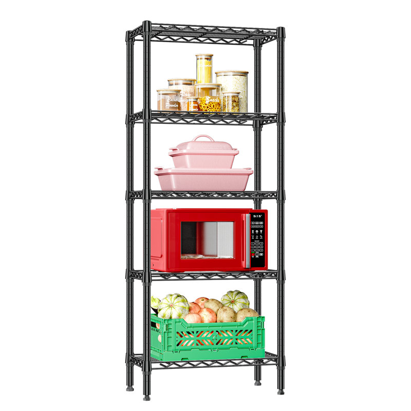 Étagère grillagée 33,5 po, support de rangement réglable à 5 niveaux pour la cuisine, le garde-manger, la salle de lavage et l'organisation à la maison, noir mat