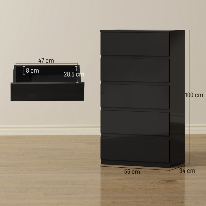 55 cm W Chest of 5 Drawers