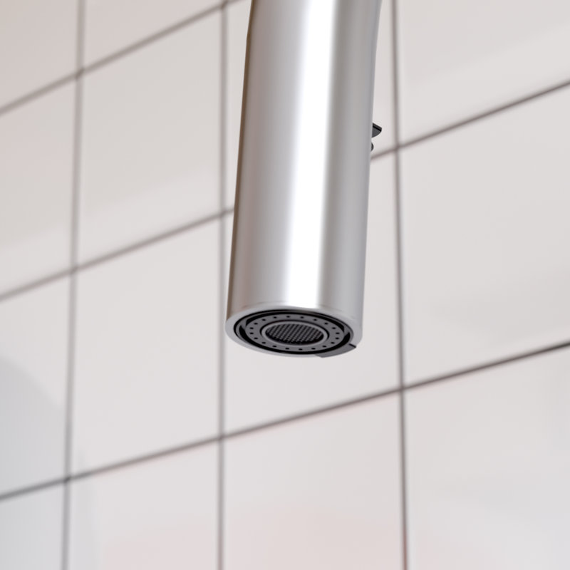 Robinet de cuisine Bridge avec douchette extractible cachée, Nickel brossé