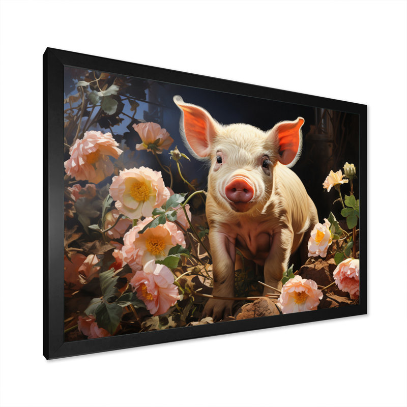 «Pink Pig Joyful Oinker», reproduction sur toile, H 12 po x l 20 po x P 1 po, Cadre photo noir