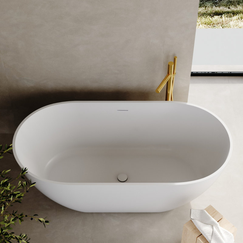 69" x 29.5" Solid Surface Stone Resin Freestanding Soaking Bathtub, White