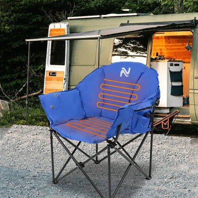 Chaise de camping chauffée avec 3 niveaux de chaleur, chaise chauffante pliante portative surdimensionnée avec sac de transport