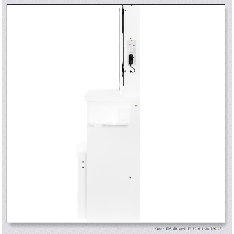 Compact 29.2-Inch Vanity Table With LED Mirror, Power Station, And Hair Dryer Bracket For Small Bedrooms, White