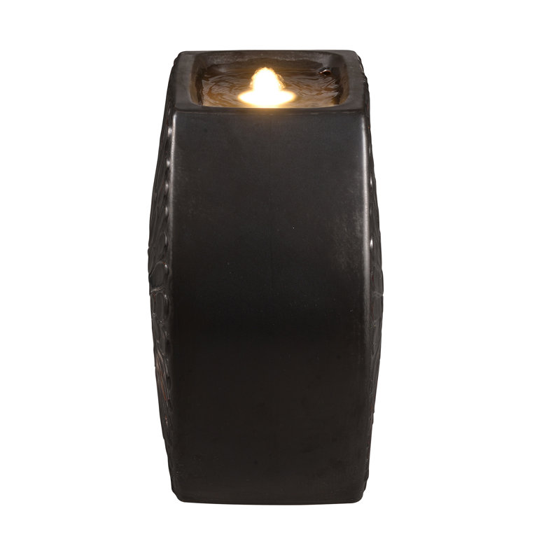 Black Ceramic Orbital Bubble Fountain, Decorative Water Fountain with LED Lights and Quiet Pump, Indoor Outdoor Water Feature for Patio, Garden, Deck, Balcony, Office and Home Décor, Relaxing Cascading Water Design