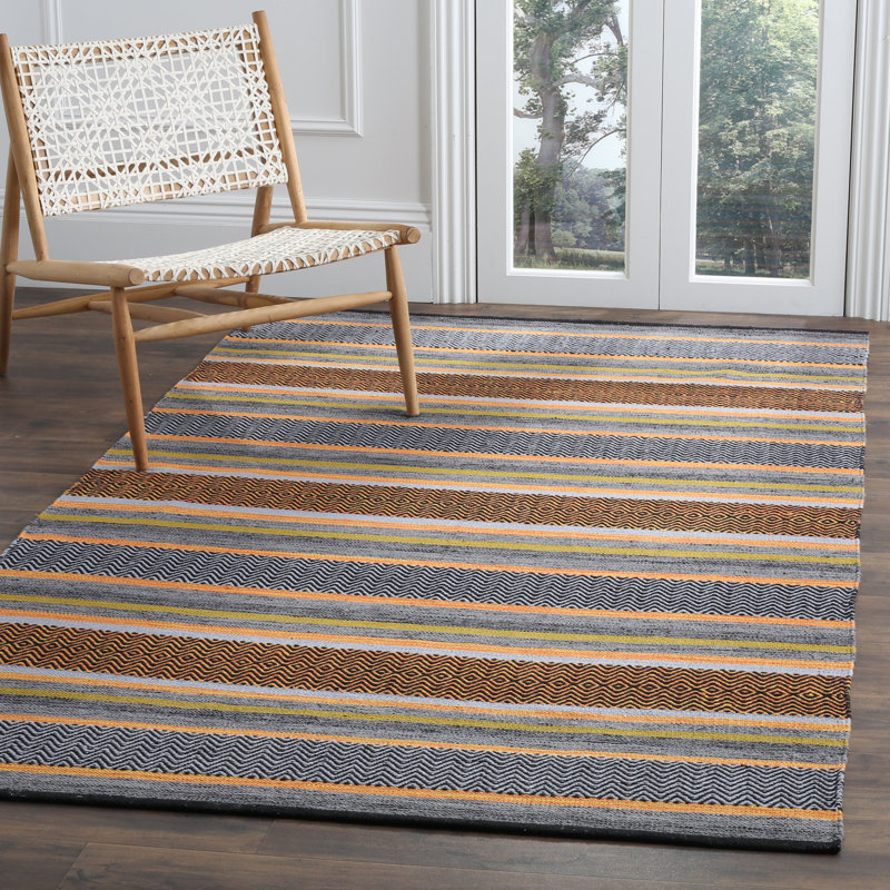 Fitzsimmons Hand Woven Cotton Striped Rug, Runner 2'6" x 10'