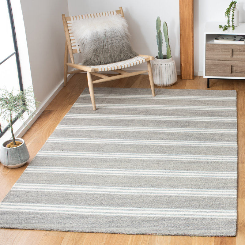 Masaitis Hand Tufted Wool And Cotton With Latex Striped Rug, Rectangle 5' x 8'