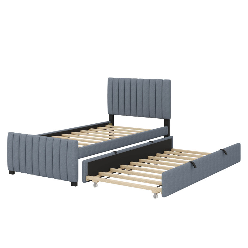 Lit plateforme simple recouvert de velours avec lit gigogne simple, Gris