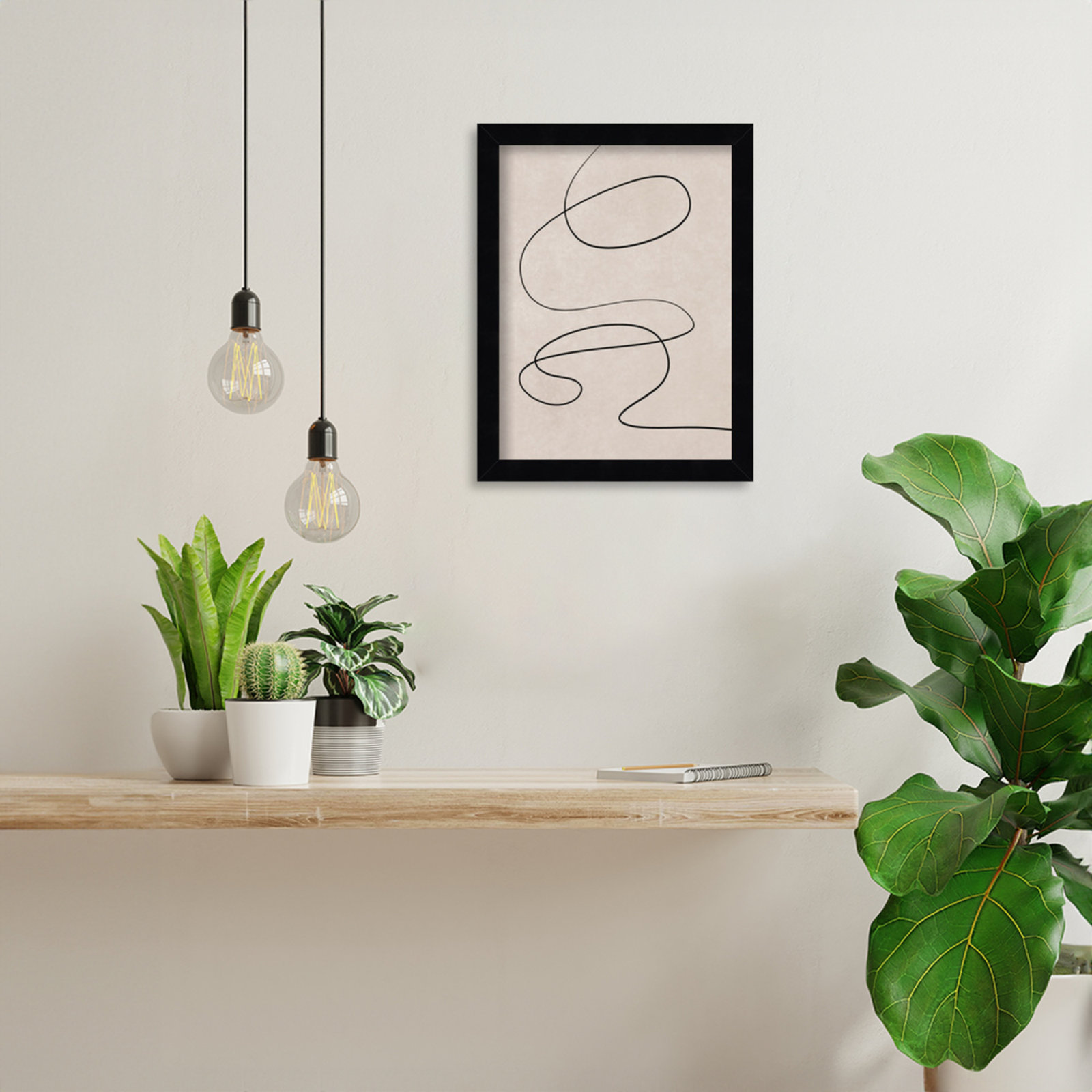 Black Line and Textured Beige Print, 13" H x 10" W, Black