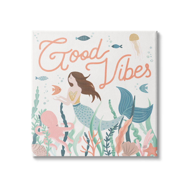 «Good Vibes» sirène sous l'eau, Toile tendue, H 17 po x l 17 po x P 1,5 po