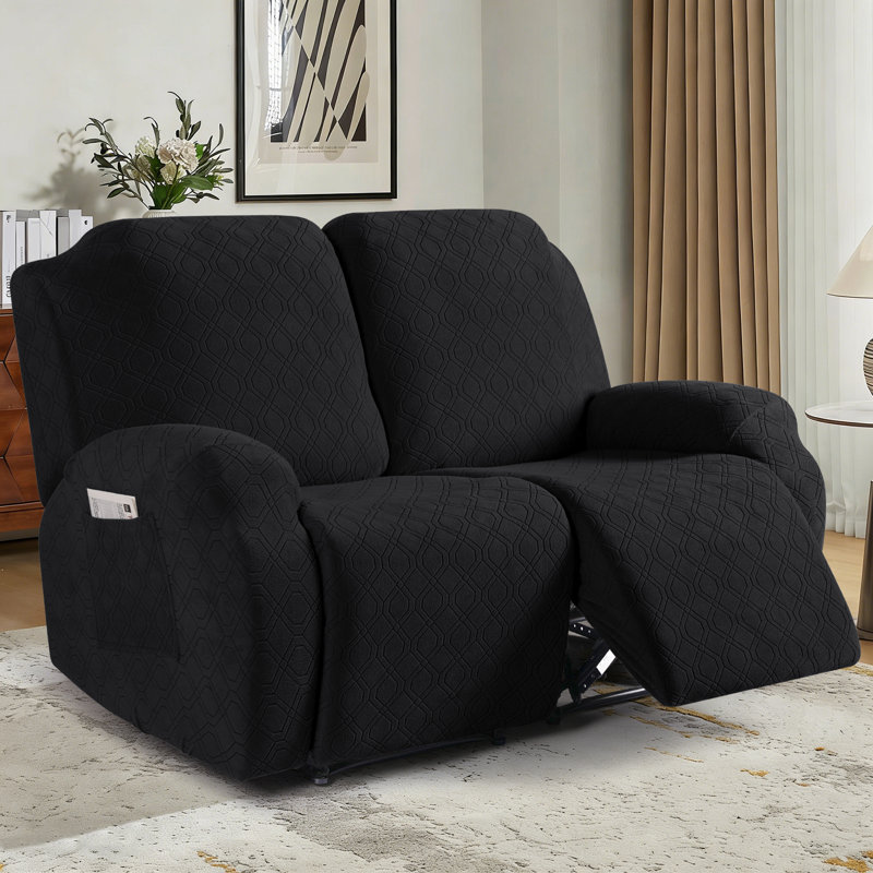 Housse pour canapé inclinable et extensible 2 places Wald, Velours noir