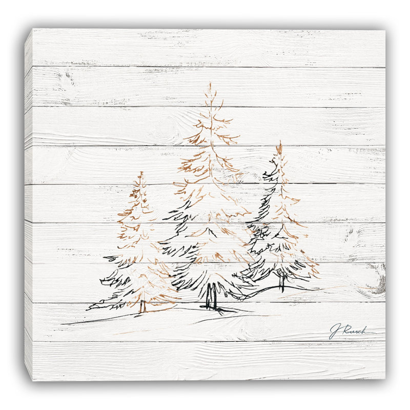 Village, chalet, veille de Noël avec arbres colorés sur toile tendue, H 12 po x l 12 po