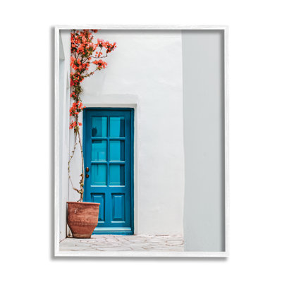 Porte bleue en Grèce sur bois par Erin Marie
