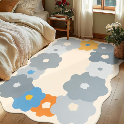 Tapis irrégulier à motif floral, lavable, envers en caoutchouc antidérapant, moquette douce pour le salon, la chambre à coucher, la chambre d'enfant, la salle à manger, le vestibule