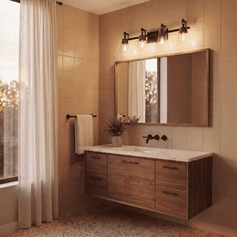 Éclairage pour salle de bain 3 lumières Kesia en noir, Noir, Trois lumières, H 9,5 po x l 24 po x P 24 po