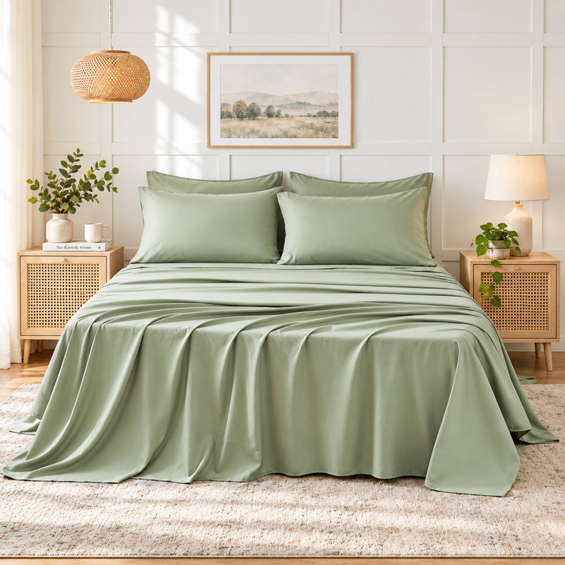 Ensemble de draps 6 pièces en microfibre brossée avec poche profonde de 14 po, vert sauge