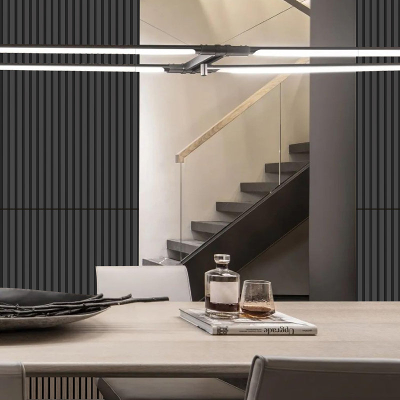 Panneaux muraux en bois 47,2 "x 23,6", panneau de lattes en bois 3D pour murs et plafonds, Noir mat