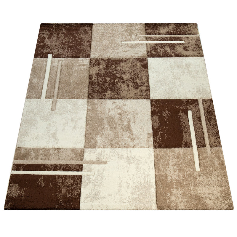 Tapis brun / beige / crème en polypropylène tissé à la machine Bewry, Rectangle 2 pi 8 po x 4 pi 11 po