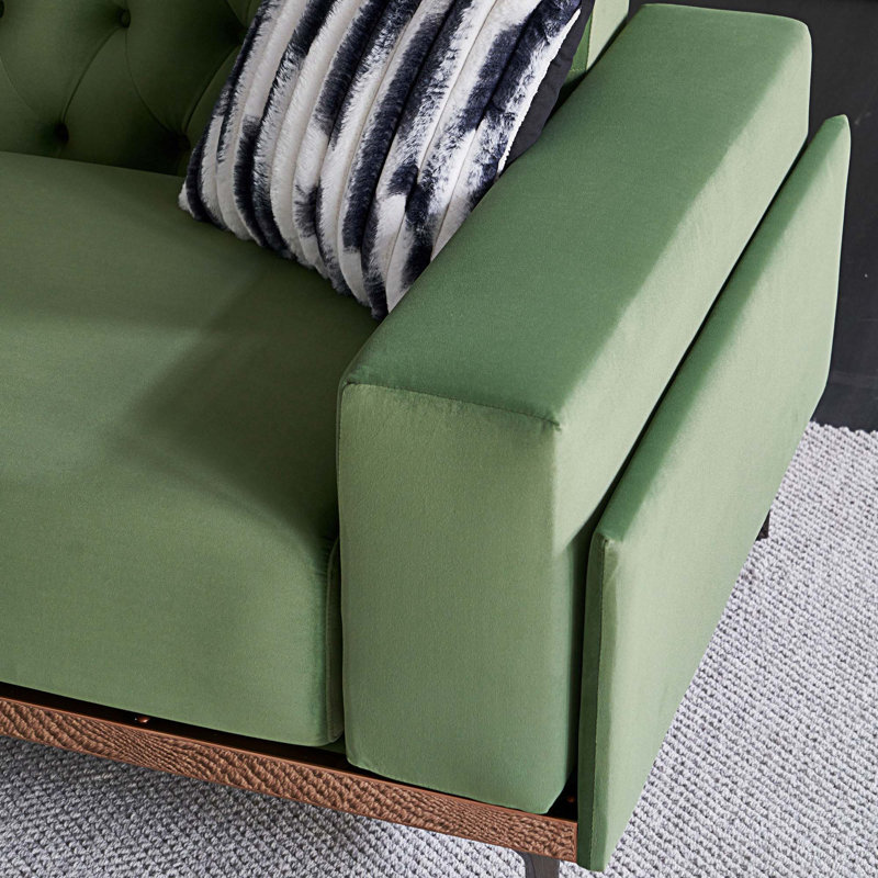 Canapé en velours à accoudoirs carrés 84,65 po Mckinely, Velours vert