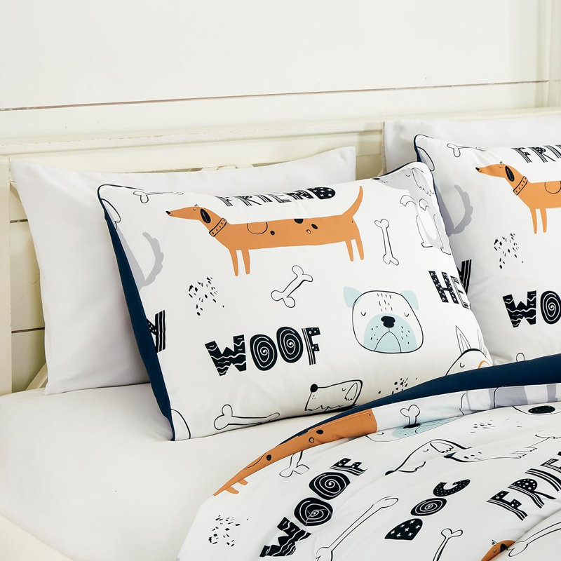Twin Brown Microfiber Cartoon Dogs Kids Bedding Set