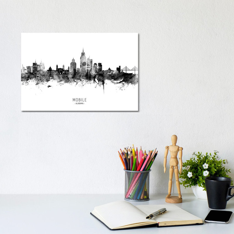 Mobile Alabama Skyline Name by Michael Tompsett - Wrapped Canvas Print, 20.32 cm H x 30.48 cm W