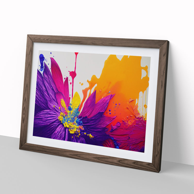 Glamorous Modern Flower - Framed Print, 34cm H x 46cm W x 2cm D, Walnut