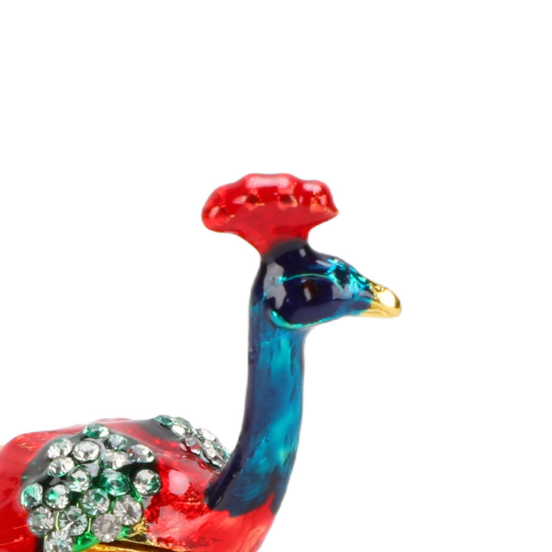 Boîte à bijoux paon pour boucles d'oreilles anneaux Mini figurine de collection en métal avec strass décor à la maison rouge