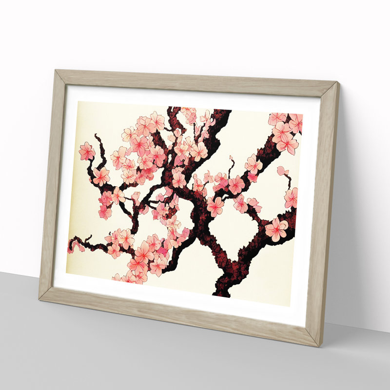 Inspirational Cherry Blossom Tree Flowers - Framed Print, 46cm H x 64cm W x 2cm D, Oak