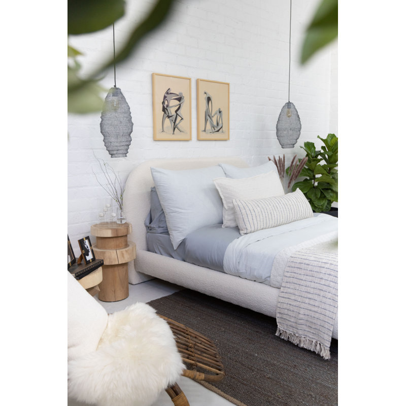 Jojo Ivory and Blue Grey Oversized Cotton Throw with Tassels