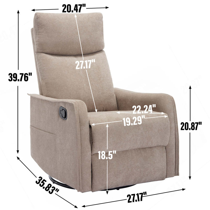 Fauteuil inclinable manuel berçant et pivotant à massage thermique pour le salon, Kaki