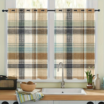 2Pcs Plaid Grommet Blackout Curtains, Rustic Buffalo Check Pattern Drapes, Thermal Insulated Noise Reducing & Privacy Protection, Room Darkening for Bedroom Living Kitchen Indoor Home Decor