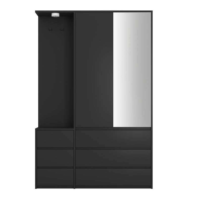 Armoire penderie 72 "avec miroir et 6 tiroirs, Noir