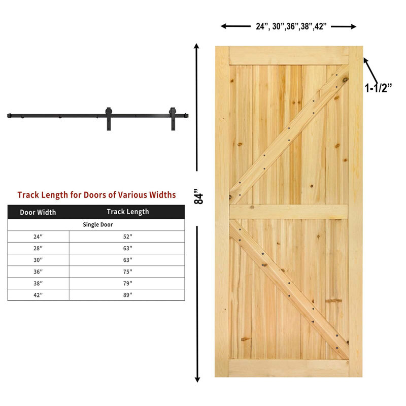 Bois et porte de grange en bois brut, 30 po x 84 po