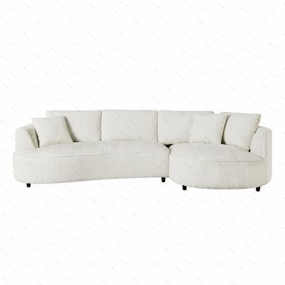 122.04 inch Corduroy Upholstered Sectional Sofa with Right Facing Chaise for Living Room Office Corner White Corduroy Modern Sofa by Hokku Designs