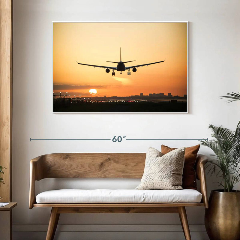 Avion au lever du soleil, Cadre flottant blanc, 46 po x 31 po